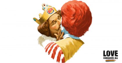 Burger King vyznal lásku McDonald’s. Zveřejnil líbající se maskoty